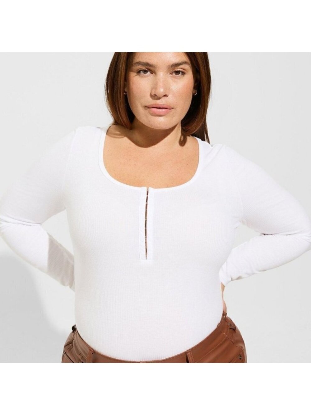 NWT Torrid Super Soft Rib Scoop Neck Hook & Eye Long Sleeve Top Bright White 2X